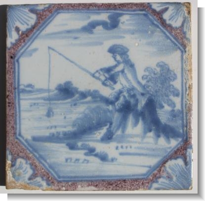 RARE POLLYCROME DELFT TILE LIVERPOOL c.1750